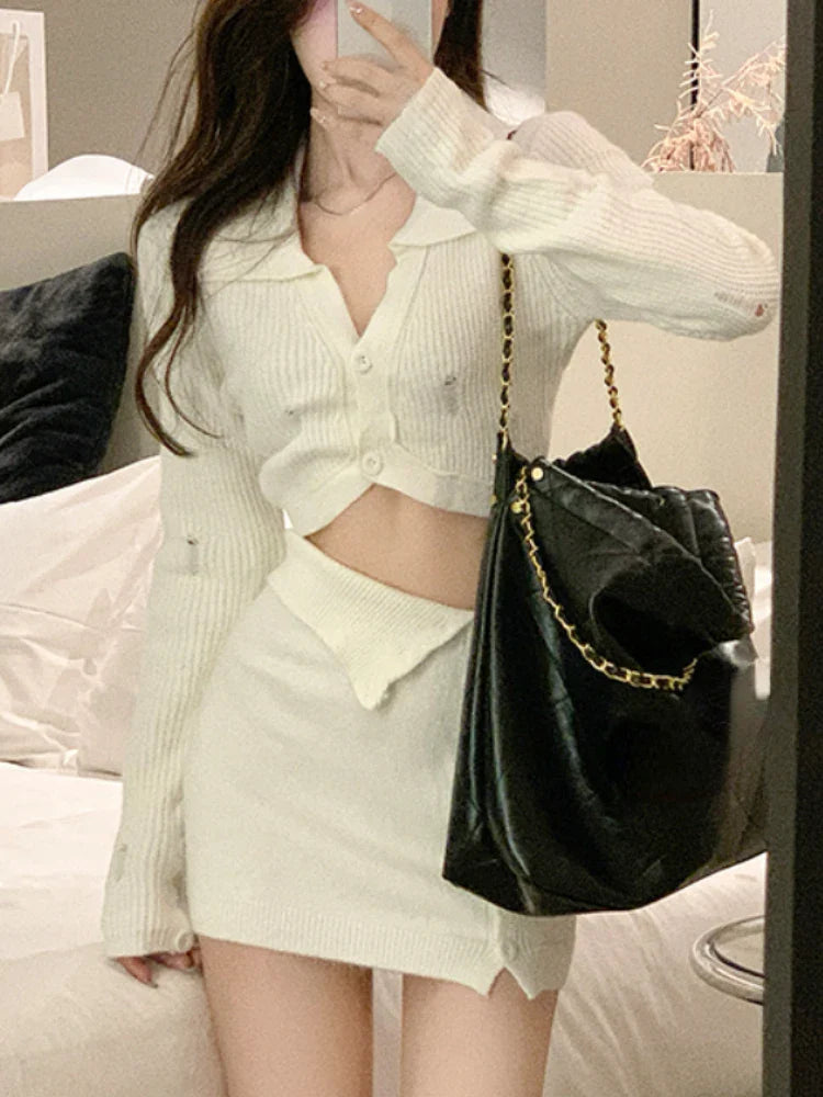 Aiertu BACK TO SCHOOL OUTFIT Knitted 2 Piece Dress Set Dress Women Autumn Casual Long Sleeve Korean Style Sweater Suit Office Lady Elegant Y2k Chic Sets Aiertu