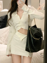 Aiertu BACK TO SCHOOL OUTFIT Knitted 2 Piece Dress Set Dress Women Autumn Casual Long Sleeve Korean Style Sweater Suit Office Lady Elegant Y2k Chic Sets Aiertu