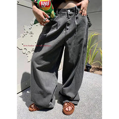 Aiertu 2024 Women Baggy Long Jeans Harajuku White Wide Leg Trousers Streetwear Vintage High Waist Denim Pants Big Pocket Y2k Aiertu