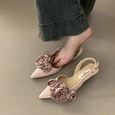 New Brand Women Sandal Fashion Flower Ladies Elegant Dress Slingback Shoes Thin Low Heel Dress Mules Pumps Aiertu