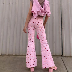 Aiertu Harajuku Y2K Pink Pants Heart Printed Sweet Trousers Vintage Aesthetic Party Pants Pockets Joggers Outfits Women New Streetwear Aiertu