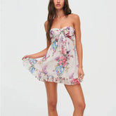 AIERTU - New Sexy French Print Translucent Floral Tube Top A-shaped Dress Dress Aiertu
