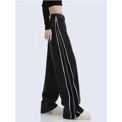 Aiertu American Vintage Black Spring Summer Zipper High Waist Straight Jeans Women's Casual Baggy Y2K Wide Leg Grunge Denim Trouse Aiertu