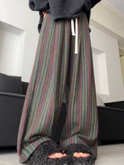 Aiertu 2024 Vertical Stripe Wide Leg Trousers Casual Harajuku Women Drawstring Pants Vintage Y2k Aesthetic Grunge Loose Pocket Pantalon Aiertu