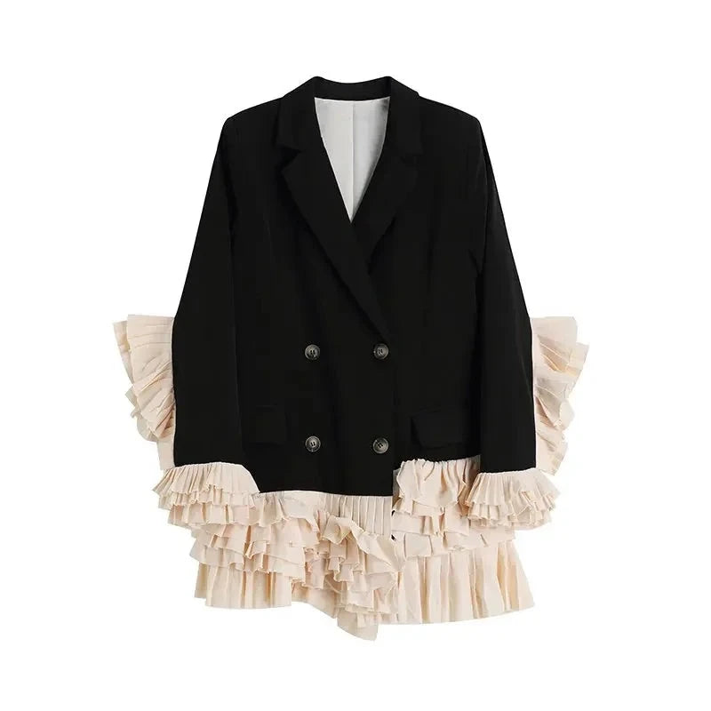 Aiertu Vintage Patchwork Lrregular Hem Dress Blazer Women Autumn Winter Fashion Long Sleeve Coats Female Stylish Suits Outwear Tops Aiertu