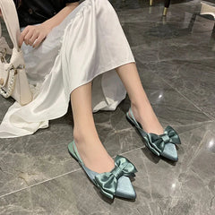 Aiertu Summer Women Baotou Sandals Fashion Bow-knot Low Heels Pumps Female Silk Sexy Pointed Sandalias De Mujer Women's Shoes Aiertu