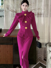 Aiertu Korea Retro Elegant Bow Stand Collar Single Breasted Dress A-line Long Sleeve Casual High Waist Dress Women Spring Autumn Dress Aiertu