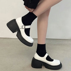 Aiertu Back to school Platform Mary Jane Shoes 2024 New Women's Shoes Women Thick Heels Trendy Street Lolita Shoes Round Toe Ankle Strap Pumps Aiertu