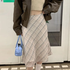 Aiertu England Style Plaid Skirt Women A-line Knee-length Summer 2024 Korean Fashion Harajuku Bottom Ladies Skirts Chic Y2k Aiertu