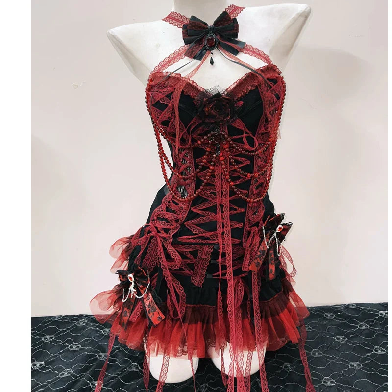Aiertu Y2k Fashion Bustier Top Gothic Tank Tops Punk Tank Tops Vintage Tops Fairy Grunge Halter Topy2k Clothes Gothic Clothes LaceTops aiertu