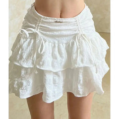 Aiertu French Style White Mini Skirts Holiday Casual Kawaii High Waist A-line Skirt Sweet Girl Kpop Y2k Skirt for Women Summer Aiertu