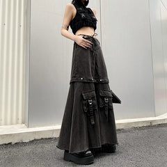 Aiertu 2024 Spring Women Vintage Baggy Streetwear Denim Skirt Grunge 00S High Waist Y2K High Street Basic A-Line Lady Pockets Skirt Aiertu