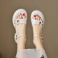 Aiertu Summer Woman Sandals Split Leather Shoes for Women Round Toe High Heel Shoes Open Toe Chunky Heel Sandals Casual Platform Shoes Aiertu