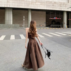 Aiertu Vintage Spice Girl Designer Dress Women Summer New Y2k Strapless Party Dress Female Solid Slimming Puffy Pleated Midi Dress 2024 Aiertu