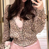 AIERTU - American Retro Leopard Print Cardigan Jacket Slim Hooded Leopard Print Fashion Casual Hooded Sweater Jacket Trendy Aiertu