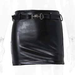 Aiertu Sexy PU Leather Mini Skirt Women Summer High Waist Slim A-line Skirt Female Y2K Vintage All-match Casual Black Aiertu