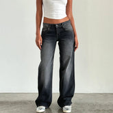 Aiertu Women Y2K Wide Leg Denim Pants Baggy Low Waist Boyfriend Jeans Casual Vintage Loose Fit Jeans Trousers Cyber Grunge Streetwear Aiertu