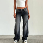 Aiertu Women Y2K Wide Leg Denim Pants Baggy Low Waist Boyfriend Jeans Casual Vintage Loose Fit Jeans Trousers Cyber Grunge Streetwear Aiertu