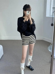 Aiertu Knitted Striped Boots Shorts Women Slim Elastic Waist Korean Style Casual Autumn Winter High Waist Ladies Shorts Chic Aiertu
