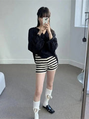 Aiertu Knitted Striped Boots Shorts Women Slim Elastic Waist Korean Style Casual Autumn Winter High Waist Ladies Shorts Chic Aiertu