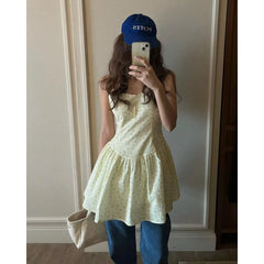 AIERTU - Summer Fashionable Korean Style Floral Print Slimming Dress Versatile Streetwear Casual Princess Skirt Sleeveless Dress Aiertu