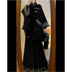Aiertu Chinese Style Cloak Coat Women New Chinese High end Plush Capes Autumn and Winter Loose Causal Warm Black Coat Women Clothing Aiertu