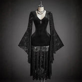 AIERTU - Elegant Lace Dress for Women Black V-Neck Flared Sleeve Velvet Dresses Autumn Winter Commuting Slim Fit Long Dresses Aiertu