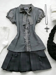 AIERTU - Preppy 2-Piece Set Dresses American Retro Goth Top+Skirt Y2k 2000s Japanese Harajuku Hot Girl Women's Dress Fashion Grunge Chic Aiertu