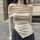 Aiertu Y2K Korean Women Pullover Sweet Knitted Slim Off Shoulder Long Sleeve Female Sweater Autumn New Irregulate Ladies Casual Jumpers aiertu