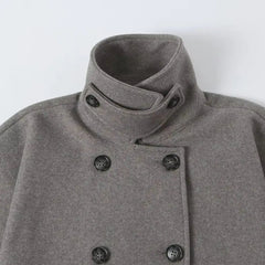 AIERTU - Autumn Winter Women High Collar Woolen Cape Coat Double-breasted Buttons Bat Sleeve Cloak Shawl Jacket Loose Outerwear Gray Aiertu