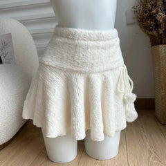 Mini Skirts Women Lovely Pure Autumn Party Chic Korean Style Popular Lace-up Design College Falda Streetwear Cozy Casual Clothes Aiertu