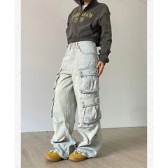 Aiertu Women Blue Jeans Hip Hop Streetwear High Waist American Wide Leg Pants Fashion Y2K Style Female Winter Straight Trousers Aiertu