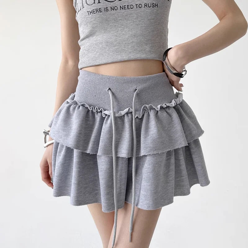 Aiertu Korean Retro Solid Color All Match Cake Skirt Women Summer New High Waist Lace-up Sexy Slim Pleated A-line Skirt aiertu