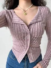 Y2k Knitted Cardigan Women Collar Sweater Coat Vintage Long Sleeve Single Breasted Top Autumn Fashion Girls Knitwear Jumper Aiertu