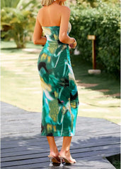 Aiertu Summer Women Sexy Chestless Hem Slit Sleeveless Printed Dress Aiertu
