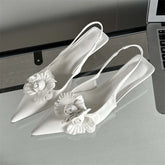 Sexy Flower Pointed Toe Thin Low Heels Women Pumps Elegant Wedding Slingback Shoes Mules Zapatos De Mujer Aiertu