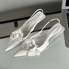 Sexy Flower Pointed Toe Thin Low Heels Women Pumps Elegant Wedding Slingback Shoes Mules Zapatos De Mujer Aiertu