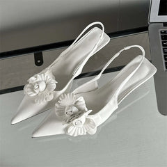 Aiertu Sexy Flower Pointed Toe Thin Low Heels Women Pumps Elegant Wedding Slingback Shoes Mules Zapatos De Mujer Aiertu