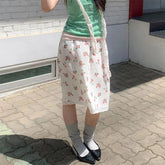 AIERTU - Summer Korean Style Vintage Elegant Skirt Women's Printed Elastic Waist Straight Fit Skirt Chic High Street Casual Skirt Aiertu
