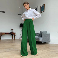 Aiertu Blue Office Women'S Pants Fashion Loose Full Length Ladies Trousers Casual High Waist Wide Pants For Women Aiertu