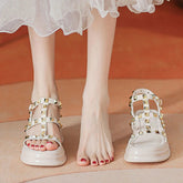 Aiertu Fashion Summer Women's Rivet Roman Wedge High Heel Open Toe Sandals Chunky Heel Outdoor Beach Casual Women's Sandals 35-40 Aiertu