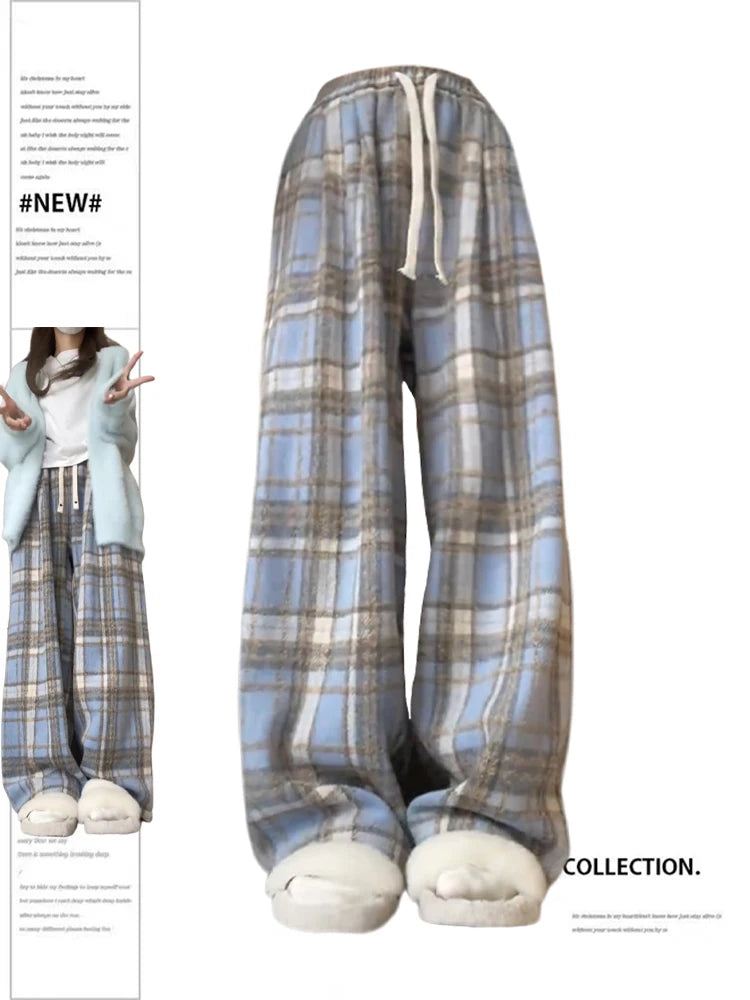Aiertu Women Baggy Plaid Sweatpants Harajuku Jogger Streetwear Fashion Oversize High Waist Y2k Pants Vintage Wide Leg Trousers Clothes Aiertu