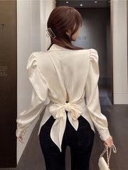 Aiertu Office Ladies Blazer Jacket Women Turn Down Collar Single Breasted Korean Casual White Vintage Outerwear Stylish Tops Aiertu
