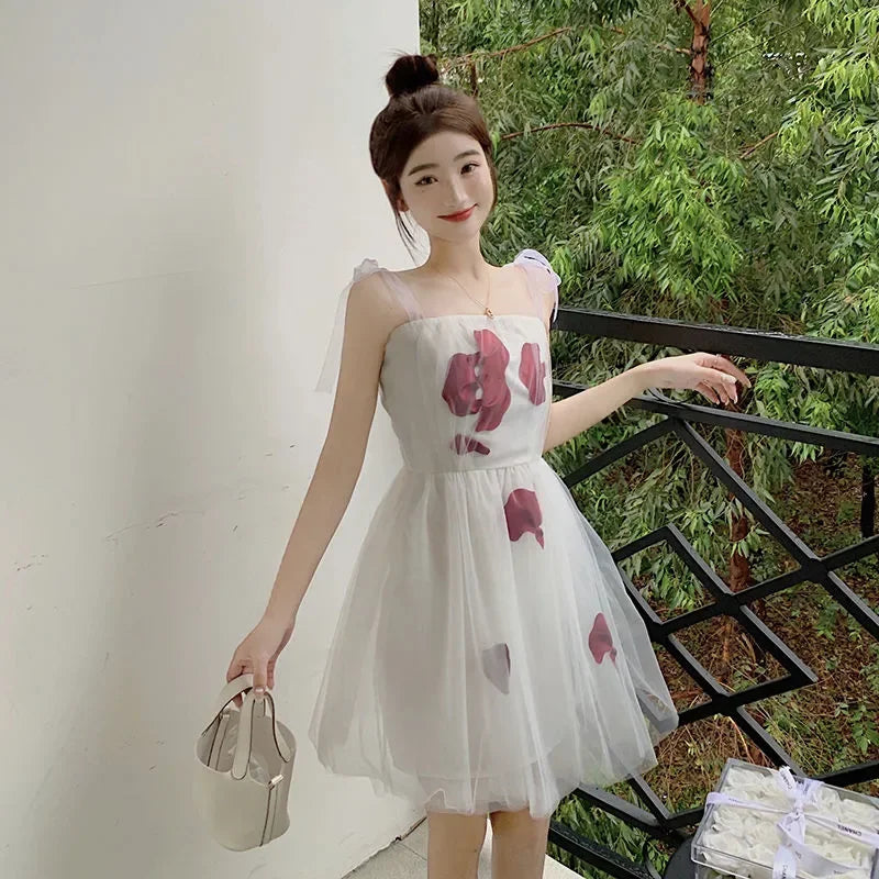 Aiertu Vintage Floral Strap Dress Women Sexy Backless Evening Party Fairy Dress Spring High Street Korean Beach Casual Dress Aiertu