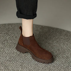 Aiertu Autumn Women Boots Round Toe High Heel Cow Suede Leather Women Shoes Boots Winter Chunky Heel Ankle Boots Genuine Leather Aiertu