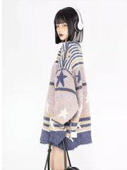 Aiertu Y2K Star Sweater Women Harajuku Striped Knitted Pullovers Jumpers Female Tops Oversize Purple Green Streetwear Hip Hop Aiertu