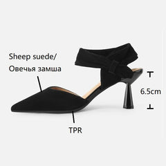 Aiertu Summer Women Sandals Pointed Toe Thin Heel Women Shoes 2023 Sheep Suede Leather Shoes for Women Cover Toe High Heels Party Shoes Aiertu