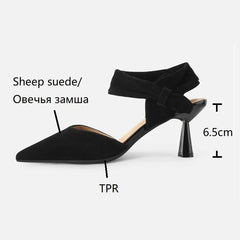 Aiertu Summer Women Sandals Pointed Toe Thin Heel Women Shoes 2023 Sheep Suede Leather Shoes for Women Cover Toe High Heels Party Shoes Aiertu