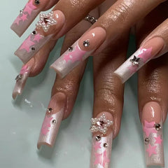 Aiertu 24pcs Artifical Bails With Glue Fake Nail Tips With Design Detachable Press On Nails Long Fake Nail Finished Nail Piece Sticker Aiertu