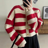 Aiertu Striped Knitted Cardigans Women Autumn Winter Button Up Loose Cardigan Sweaters Woman Korean Style Long Sleeve Knitwear Aiertu